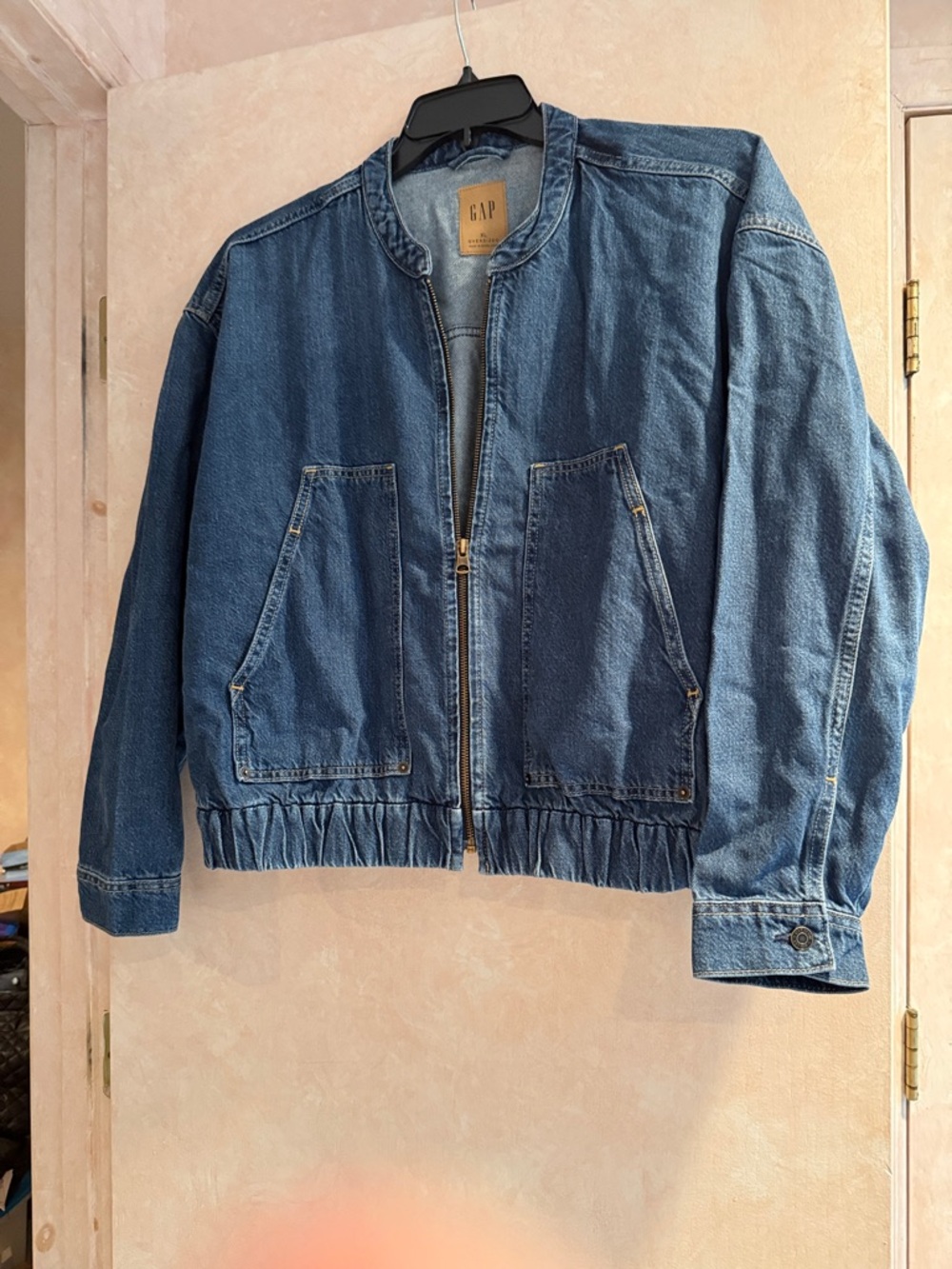 GAP Blue Denim Zip Front Bomber Jacket